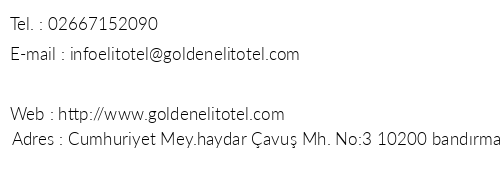Golden Elit Otel telefon numaralar, faks, e-mail, posta adresi ve iletiim bilgileri